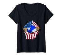 Womens Puerto Rico Blood Inside Me Usa Puerto Rico Flag DNA Boricua V-Neck T-Shirt