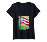 Women's Puerto Rico Boricua Flag Map V-Neck T-Shirt