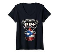 Women's Puerto Rico Boricua My Blood Type is PR+ V-Neck T-Shirt