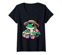 Womens Puerto Rico Coqui Frog Boricua Puerto Rican Flag Taino V-Neck T-Shirt