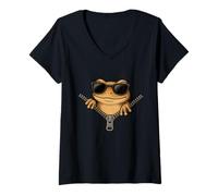 Womens Puerto Rico Coqui Frog Sunglasses Proud Taino Yo Soy Boricua V-Neck T-Shirt
