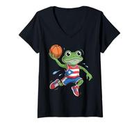 Womens Puerto Rico Coqui Taino Symbol Puerto Rican Flag Frog Retro V-Neck T-Shirt