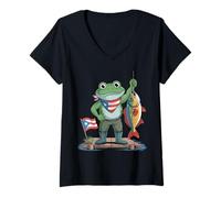 Womens Puerto Rico Coqui Taino Symbol Puerto Rican Flag Frog Retro V-Neck T-Shirt