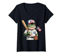Womens Puerto Rico Coqui Taino Symbol Puerto Rican Flag Frog Retro V-Neck T-Shirt
