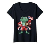 Womens Puerto Rico Coqui Taino Symbol Puerto Rican Flag Frog Retro V-Neck T-Shirt