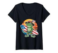 Womens Puerto Rico Coqui Taino Symbol Puerto Rican Flag Frog Retro V-Neck T-Shirt