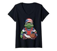 Womens Puerto Rico Coqui Taino Symbol Puerto Rican Flag Frog Retro V-Neck T-Shirt