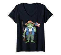 Womens Puerto Rico Coqui Taino Symbol Puerto Rican Flag Frog Retro V-Neck T-Shirt