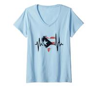Womens Puerto Rico Flag Heartbeat - Patriotic Homeland Lover V-Neck T-Shirt