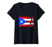 Womens Puerto Rico Flag Taino Mofongo Coquito Yo Soy Boricua V-Neck T-Shirt