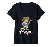 Womens Puerto Rico Flag Taino Papi Coqui Frog Proud Yo Soy Boricua V-Neck T-Shirt