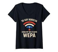 Womens Puerto Rico Flag Taino Wepa Saying Funny Yo Soy Boricua V-Neck T-Shirt