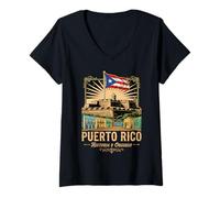 Womens Puerto Rico Historia Y Orgullo Flag V-Neck T-Shirt