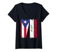 Womens Puerto Rico Iraq Half Flag Puerto Rican Iraqi Jersey V-Neck T-Shirt