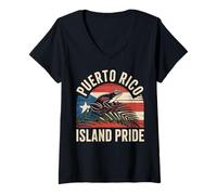 Women's Puerto Rico Island Pride Coqui Frog Retro Flag Souvenir Bori V-Neck T-Shirt