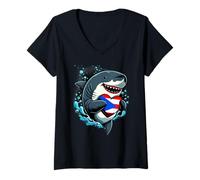 Womens Puerto Rico Shark Heart Puerto Rican Roots Puerto Rican Flag V-Neck T-Shirt