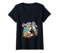 Womens Puerto Rico Toucan Beach Sunset Vacation Design V-Neck T-Shirt