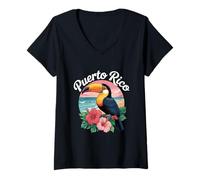 Womens Puerto Rico Toucan Bird Tropical Sunset Design V-Neck T-Shirt
