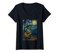Womens Puerto Rico Van Gogh Taino Coqui Proud Jibaro Yo Soy Boricua V-Neck T-Shirt
