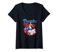 Womens Puerto Rico Woman Dancing Puerto Rican Girl Flag Boricua V-Neck T-Shirt