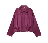 Women's Puff Bomber Jackets Zip Up Lightweight Casual Batwing Sleeve Collared Coats Ladies Outerwear Pleated Outerwear (Z03-Purple, L)