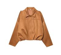 Women's Puff Bomber Jackets Zip Up Lightweight Casual Batwing Sleeve Collared Coats Ladies Outerwear Pleated Outerwear (Z03-Khaki, M)