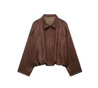 Women's Puff Bomber Jackets Zip Up Lightweight Casual Batwing Sleeve Collared Coats Ladies Outerwear Pleated Outerwear (Z01-Brown, XS)