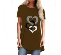 Women's Puff Short Sleeve Boho Shirts Casual V Neck Floral Solid Summer Blouse Pleated Casual Tunic Top Moisture Wicking Athletic V-Neck Gym Tee Exercise Yoga Basic T-Shirt Active Wear (Coffee,XXL)