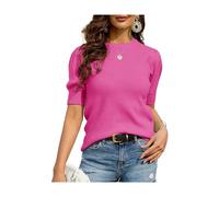 Women's Puff Short Sleeve Sweaters Pullover Shirt Tops Crew Neck Lightweight Knit Sweater Blouses (rosered, XL)