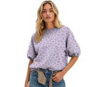 Women's Puff Sleeve Sweatshirt Leopard Print Crew Neck Casual Jumper Top | Stretchy sleeve cuffs, soft cotton blend fabric, plain basic, daily shopping casual meet-ups, raglan loose relaxed fit