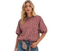 Women's Puff Sleeve Sweatshirt Leopard Print Crew Neck Casual Jumper Top | Stretchy sleeve cuffs, soft cotton blend fabric, plain basic, daily shopping casual meet-ups, raglan loose relaxed fit