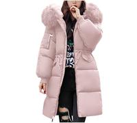 Womens Puffer Coat - Winter Mid-lengh Down Jacket Lightweight Waterproof Jackets with Fur Hood, Long Sleeve Plus Size Parka Trench Coat Slim Fit Warm Outwear For Outdoor Hiking (Pink,3XL)