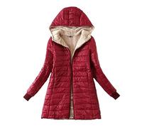 Womens Puffer Down Jacket Winter Fleece Lined Jackets Warm Faux Fur Long Coat Ladies Quilted Zip Puff Coats Waterproof Padded Overcoat Outdoor Ski Hiking Thicken Outwear with Pockets Hooded