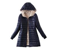 Womens Puffer Down Jacket Winter Fleece Lined Jackets Warm Faux Fur Long Coat Ladies Quilted Zip Puff Coats Waterproof Padded Overcoat Outdoor Ski Hiking Thicken Outwear with Pockets Hooded
