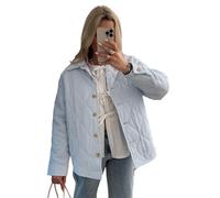 Women's Puffer Jacket Stripe Turn-Down Collar Buttons Quilted Coat Fall Winter Long Sleeve Padded Lightweight Jacket (A-Blue, L)