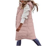 Women'S Puffer Long Gilets Padded Womens Winter Long Sleeveless Jacket Solid Color Full Zip Hooded Gilet Plus Size Outdoor Waterproof Jackets With Pockets Winter Warm Quilted Vest Ladies Body Warmer