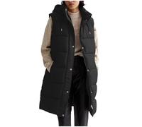 Women's Puffer Long Gilets Padded Womens Winter Long Sleeveless Jacket Solid Color Full Zip Hooded Gilet Plus Size Outdoor Waterproof Jackets With Pockets Winter Warm Quilted Vest Ladies Body Warmer