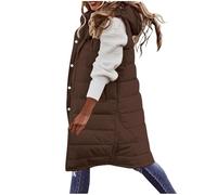 Women'S Puffer Long Gilets Padded Womens Winter Long Sleeveless Jacket Solid Color Full Zip Hooded Gilet Plus Size Outdoor Waterproof Jackets With Pockets Winter Warm Quilted Vest Ladies Body Warmer