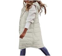 Women'S Puffer Long Gilets Padded Womens Winter Long Sleeveless Jacket Solid Color Full Zip Hooded Gilet Plus Size Outdoor Waterproof Jackets With Pockets Winter Warm Quilted Vest Ladies Body Warmer
