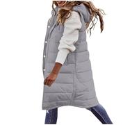 Women'S Puffer Long Gilets Padded Womens Winter Long Sleeveless Jacket Solid Color Full Zip Hooded Gilet Plus Size Outdoor Waterproof Jackets With Pockets Winter Warm Quilted Vest Ladies Body Warmer