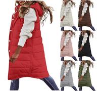 Women'S Puffer Long Gilets Padded Womens Winter Long Sleeveless Jacket Solid Color Full Zip Hooded Gilet Plus Size Outdoor Waterproof Jackets With Pockets Winter Warm Quilted Vest Ladies Body Warmer