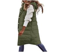 Women'S Puffer Long Gilets Padded Womens Winter Long Sleeveless Jacket Solid Color Full Zip Hooded Gilet Plus Size Outdoor Waterproof Jackets With Pockets Winter Warm Quilted Vest Ladies Body Warmer