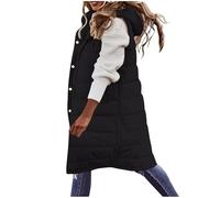 Women'S Puffer Long Gilets Padded Womens Winter Long Sleeveless Jacket Solid Color Full Zip Hooded Gilet Plus Size Outdoor Waterproof Jackets With Pockets Winter Warm Quilted Vest Ladies Body Warmer