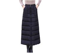 Women's Puffer Quilted Skirt - Winter Insulated Warm High Waist A-Line Thickened Down Zip Front Padded Midi Skirt with Pockets for Cold Weather Cozy Outdoor Snow (Black,L)