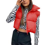 Womens Puffer Short Sleeveless Jacket, Womens Zip Up Puffer Vest Cropped, Fashion Stand Collar Gilets Classic Solid Color Gilets Thickened Thermal Waistcoats Cozy Quilted Vest For Autumn Winter