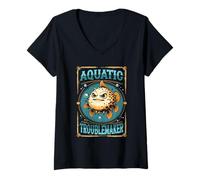 Women's Pufferfish Aquatic Troublemaker V-Neck T-Shirt