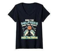 Women's Pufferfish Even The Dolphins Know The Secret V-Neck T-Shirt