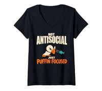 Women's Puffin Coastal Bird Introvert Bird Lover Gift V-Neck T-Shirt