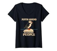 Women's Puffin Coastal Bird Introvert Bird Lover Gift V-Neck T-Shirt