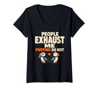 Women's Puffin Coastal Bird Introvert Bird Lover Gift V-Neck T-Shirt
